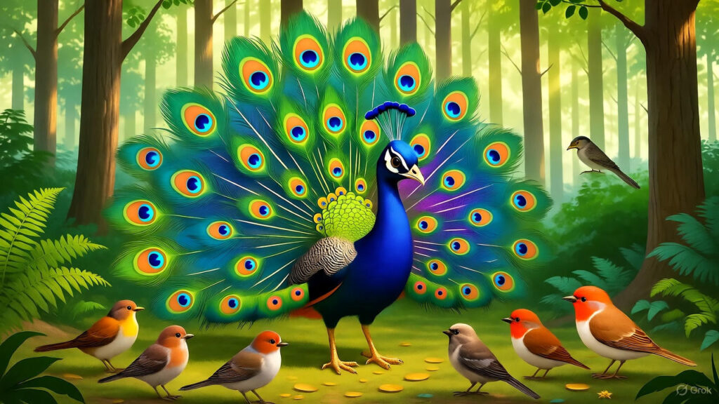 The Radiant Peacock of the Whispering Woods
