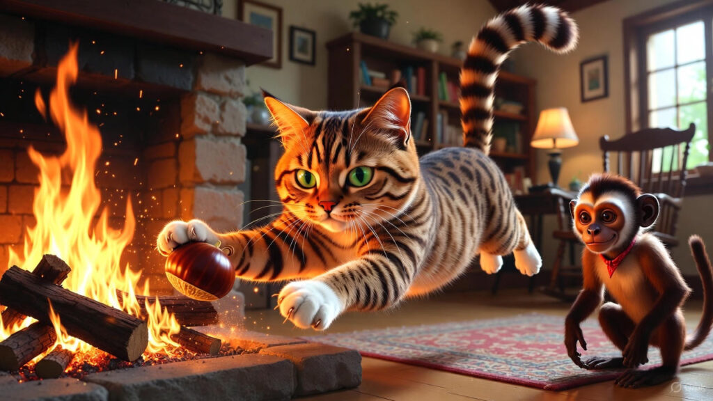 Cat's Brave Dive into the Blaze