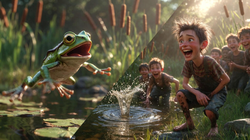 The Frog's Epic Leap and Boy's Laughter