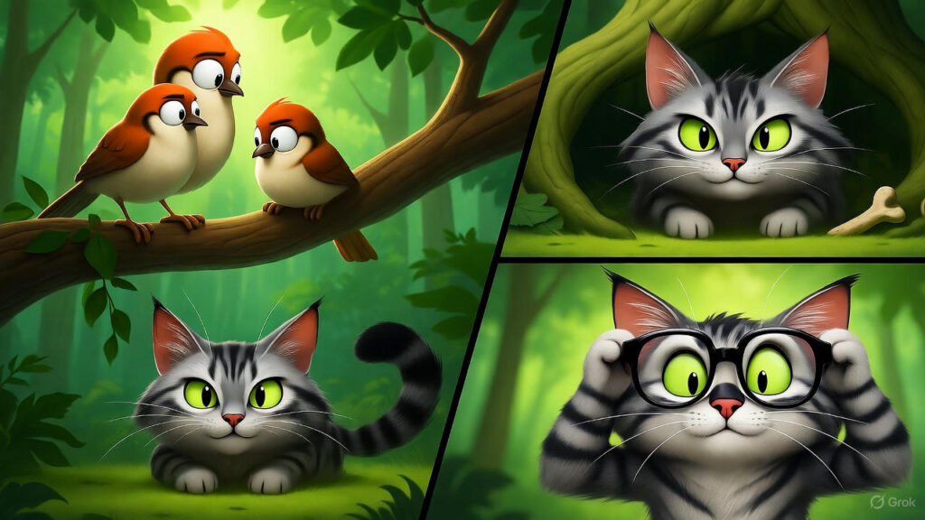 Cat Overhears Bird Worries and Prepares Disguise