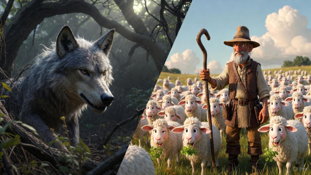The Wolf Emerges and Spots the Flock